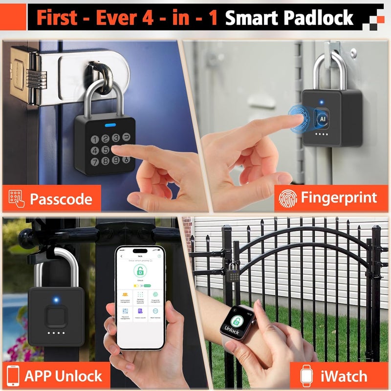 Eseesmart Fingerprint Locker Lock with Code, Combination Padlock Smart Fingerprint Biometric Keyless Combo Lock Waterproof for Outdoor Fence Gate Shed Gym School Locker Storage - Image 2